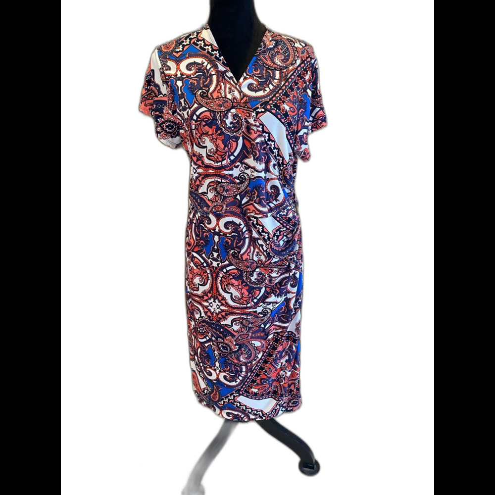 George Wrap‎ Dress Plus Size XXL 20 Blue Red Paisley Stretchy Soft Casual Dress